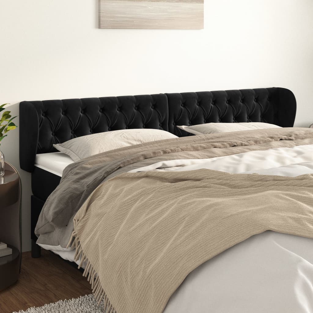 vidaXL Uzglavlje s ušima crno 183x23x78/88 cm baršunasto - cover