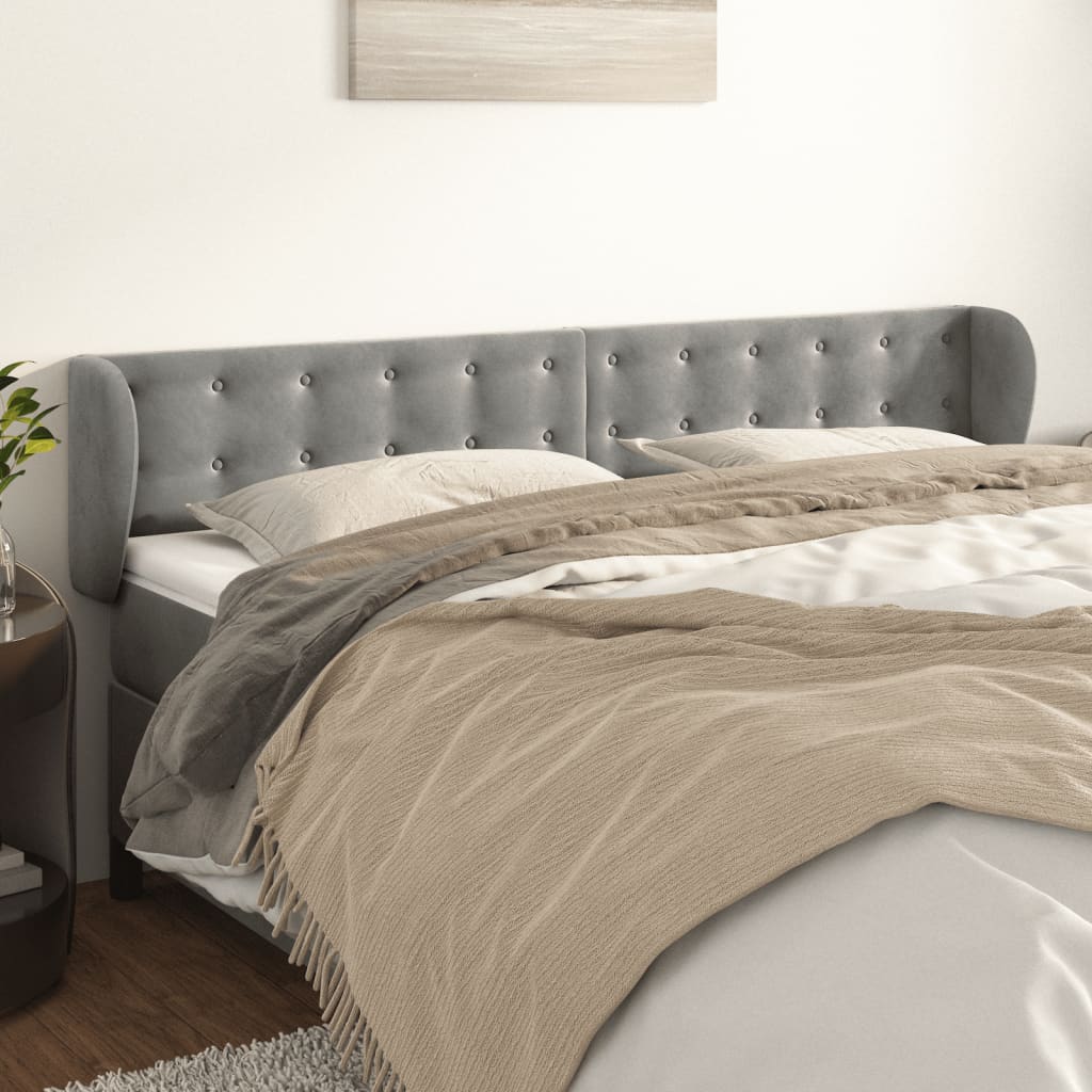 vidaXL Uzglavlje s ušima svjetlosivo 203x23x78/88 cm baršunasto - cover