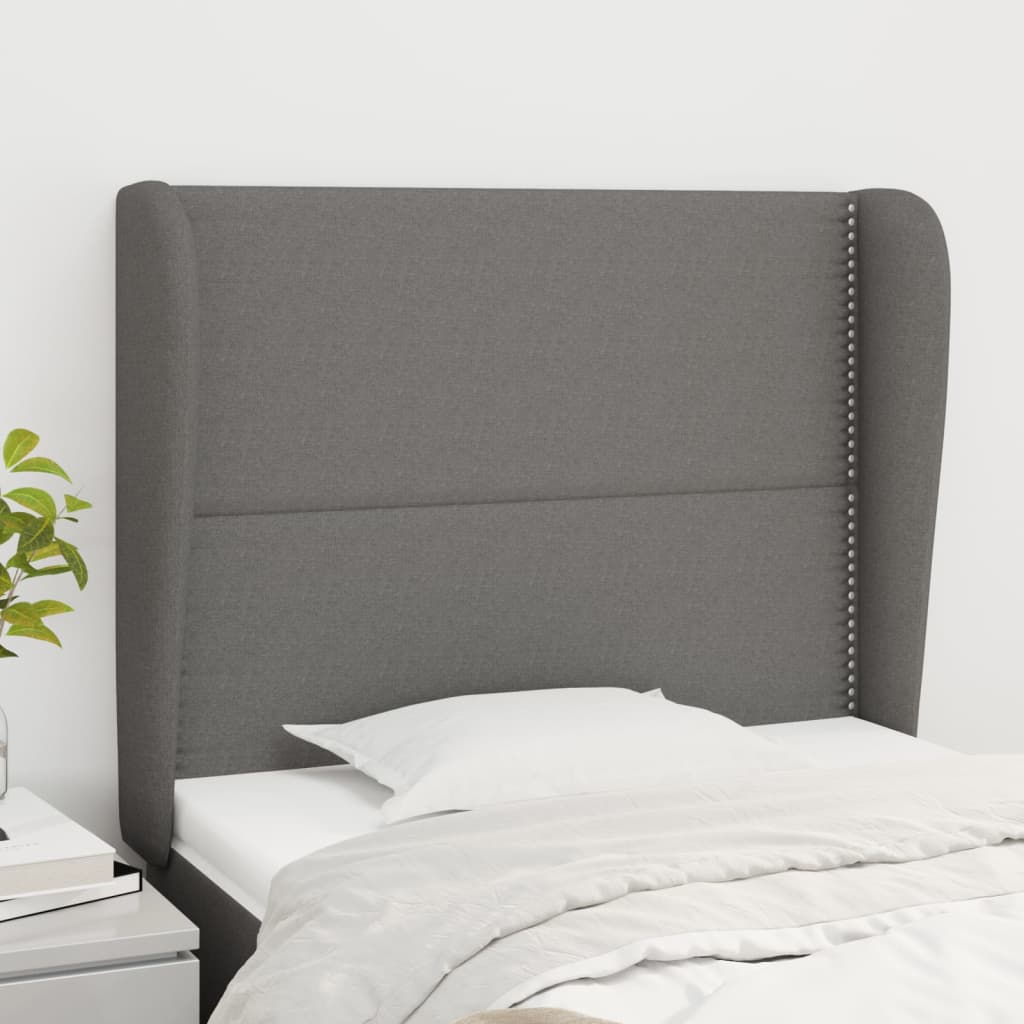vidaXL Uzglavlje s ušima tamnosivo 103x23x118/128 cm od tkanine - cover