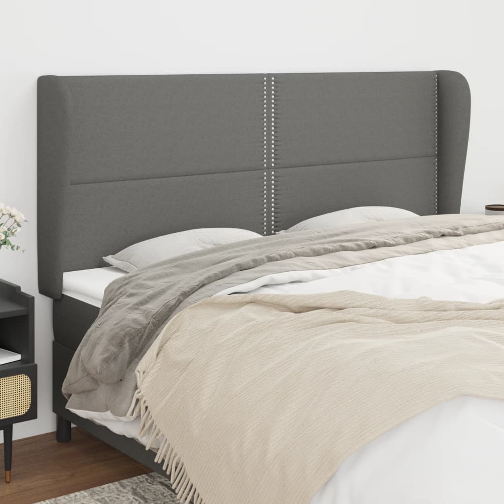 vidaXL Uzglavlje s ušima tamnosivo 203x23x118/128 cm od tkanine - cover