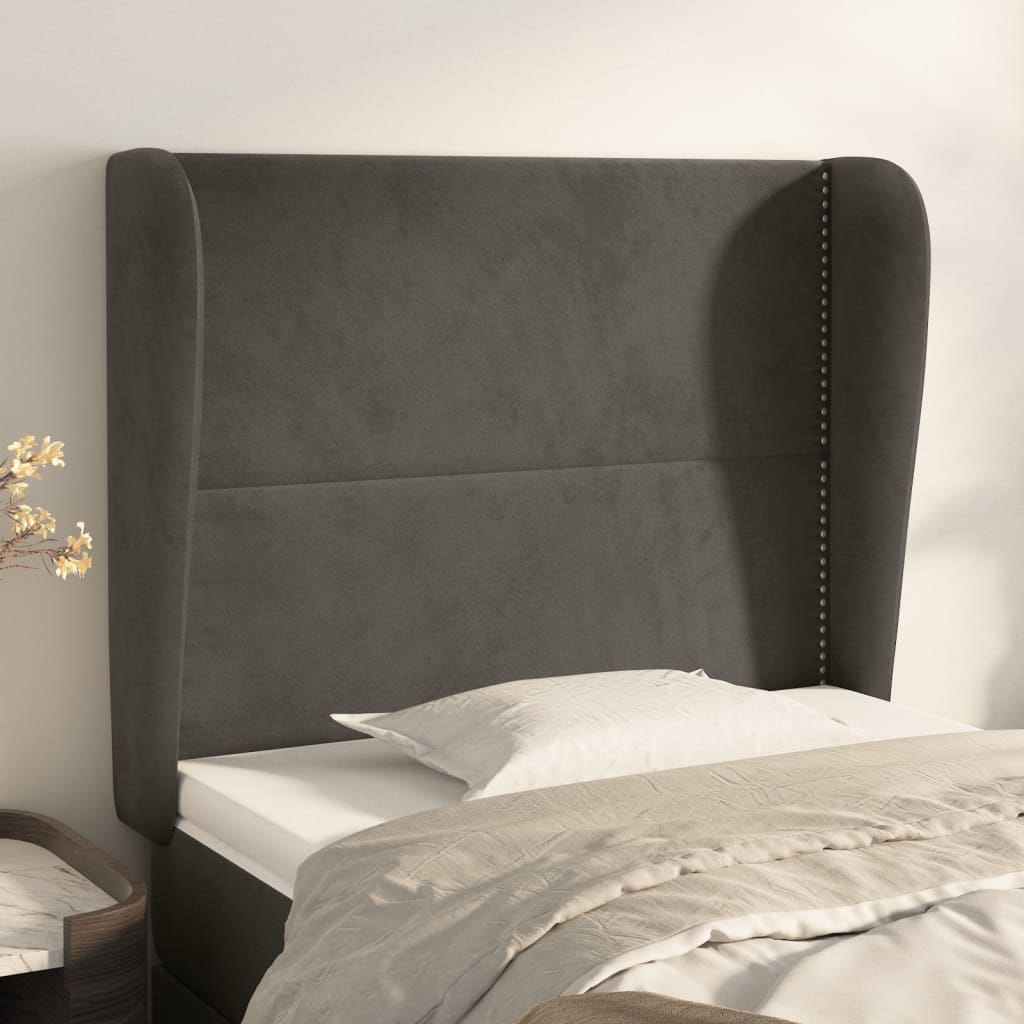 vidaXL Uzglavlje s ušima tamnosivo 93x23x118/128 cm baršunasto - cover
