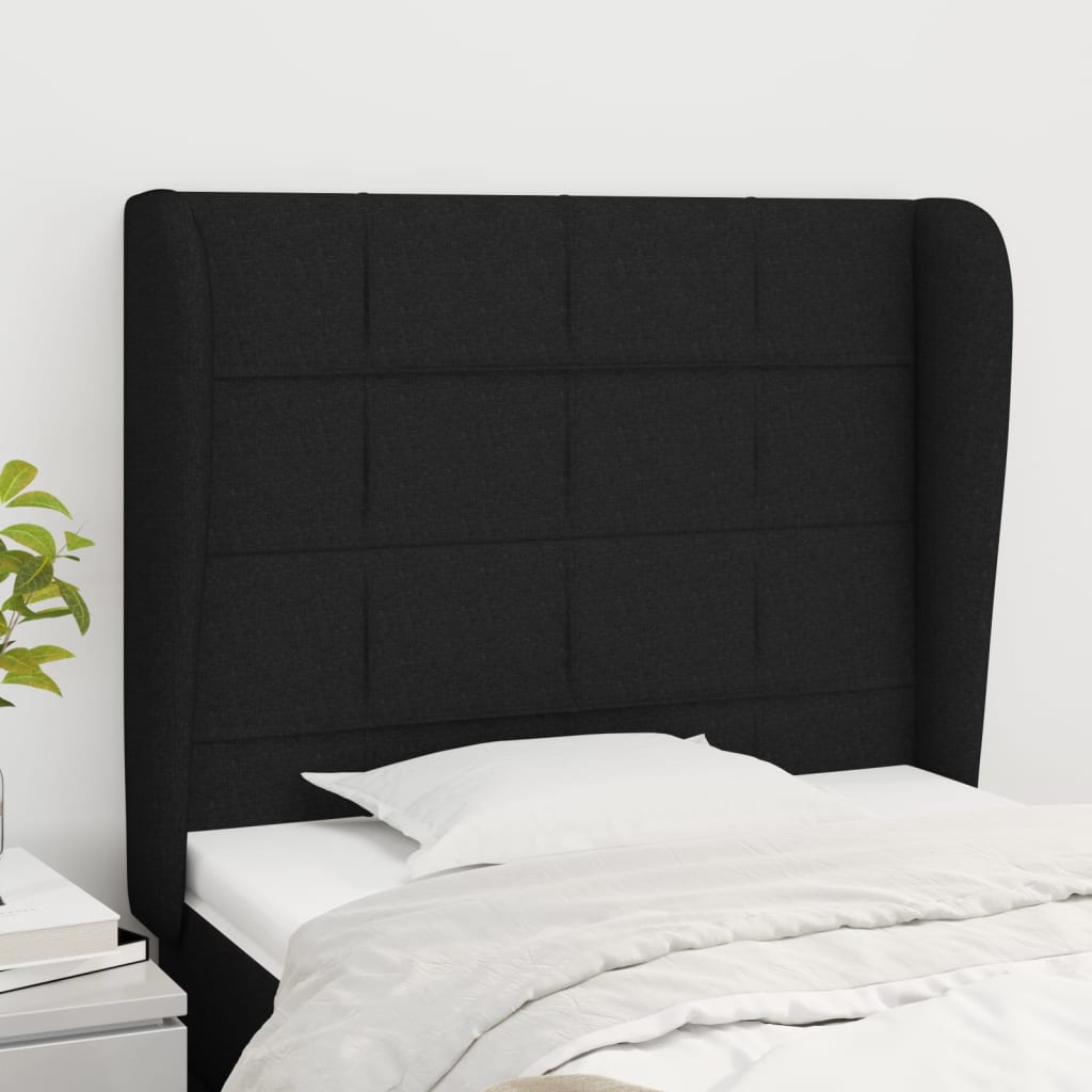 vidaXL Uzglavlje s ušima crno 93x23x118/128 cm od tkanine - cover