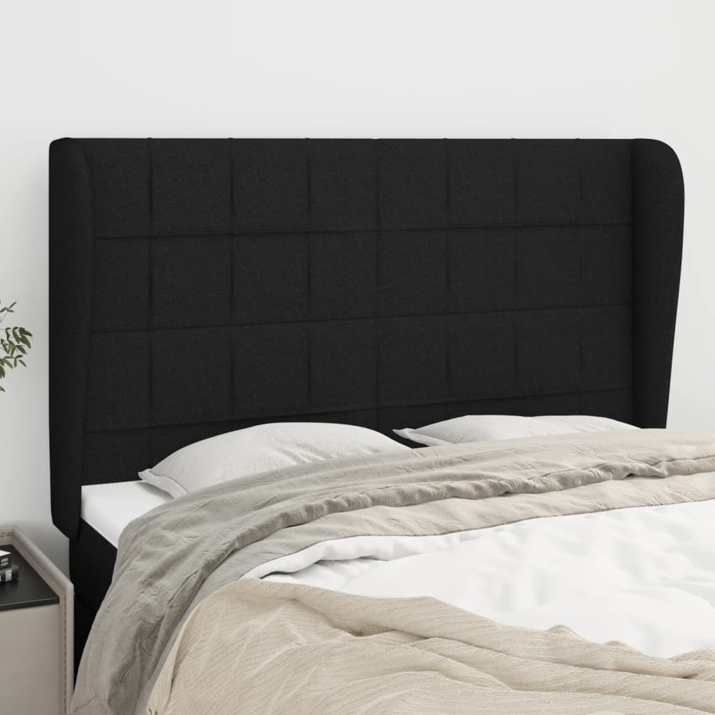 vidaXL Uzglavlje s ušima crno 147x23x118/128 cm od tkanine - cover