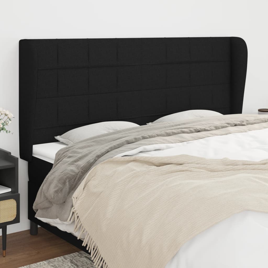vidaXL Uzglavlje s ušima crno 203x23x118/128 cm od tkanine - cover