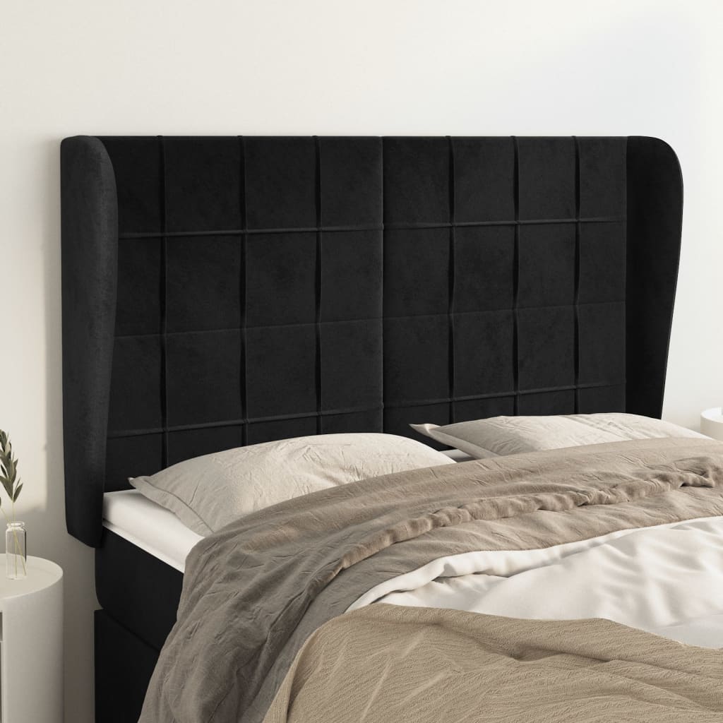 vidaXL Uzglavlje s ušima crno 147x23x118/128 cm baršunasto - cover