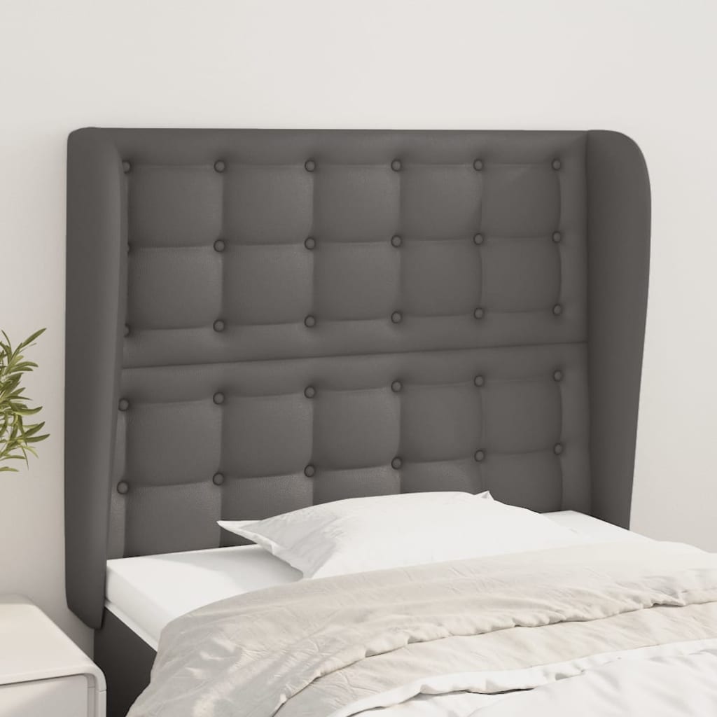 vidaXL Uzglavlje s ušima sivo 103x23x118/128 cm od umjetne kože - cover