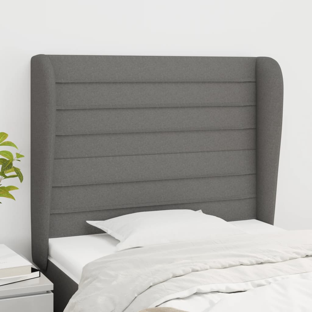 vidaXL Uzglavlje s ušima tamnosivo 83 x 23 x 118/128 cm od tkanine - cover