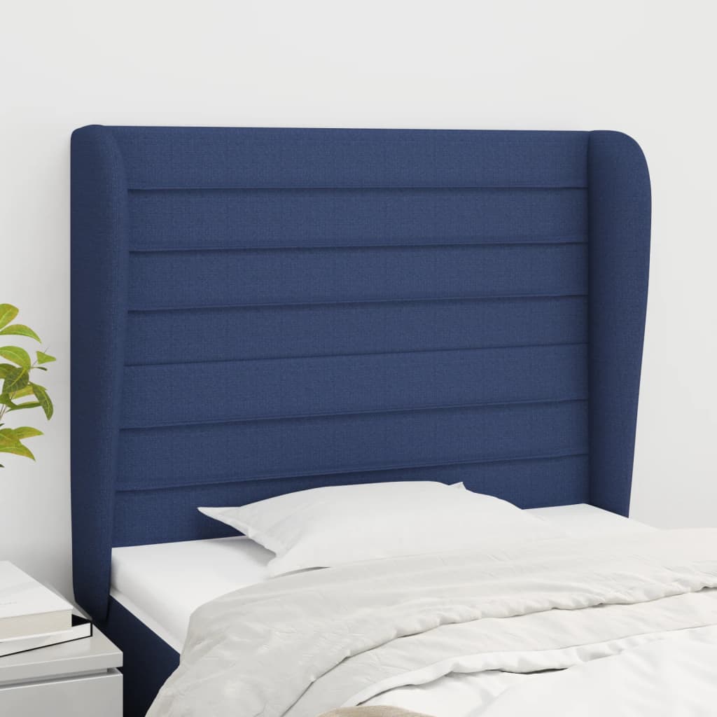 vidaXL Uzglavlje s ušima plavo 93x23x118/128 cm od tkanine - cover