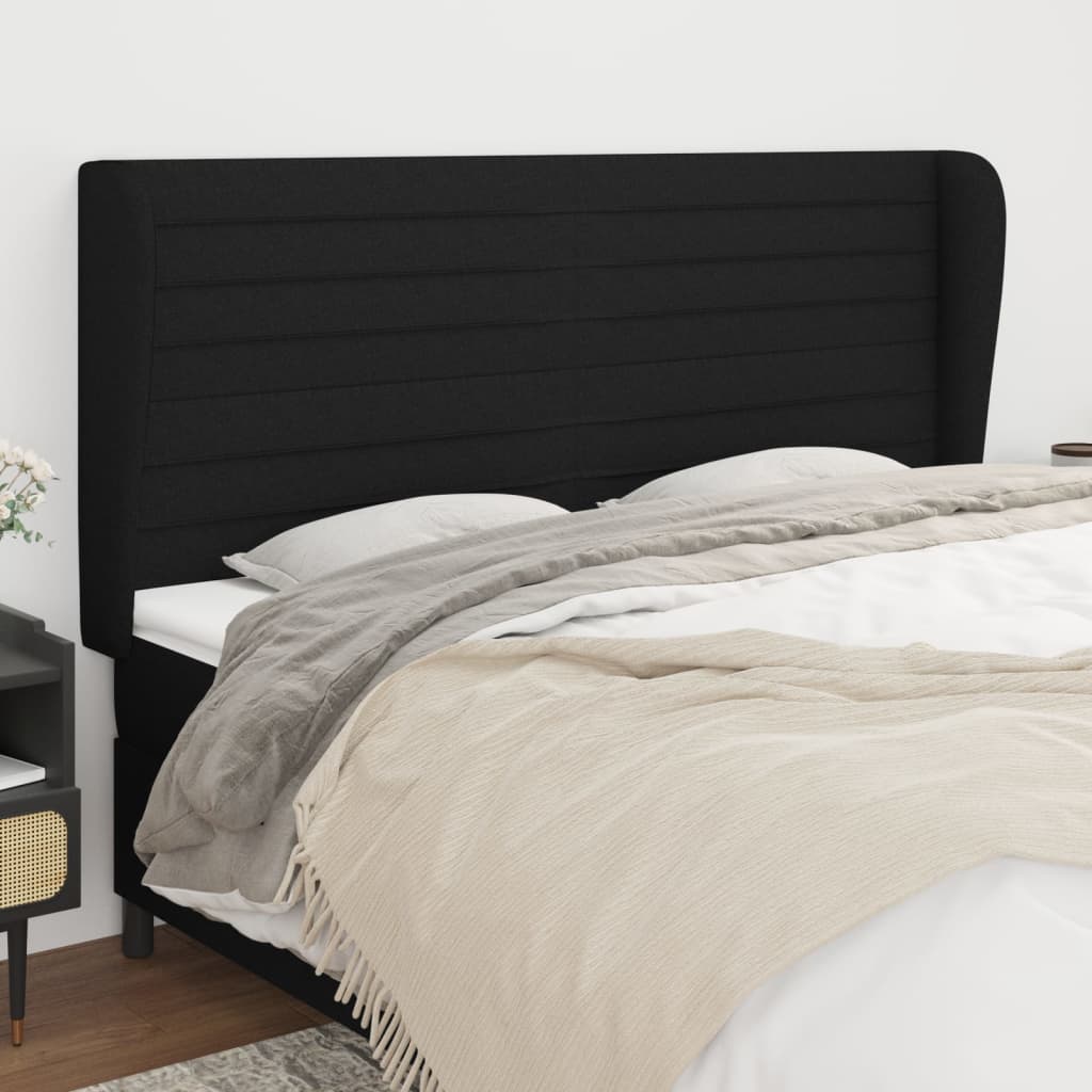 vidaXL Uzglavlje s ušima crno 203x23x118/128 cm od tkanine - cover