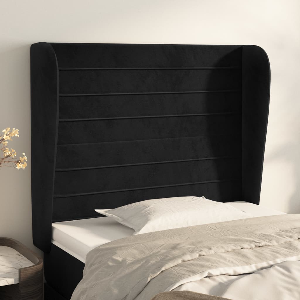 vidaXL Uzglavlje s ušima crno 93x23x118/128 cm baršunasto - cover