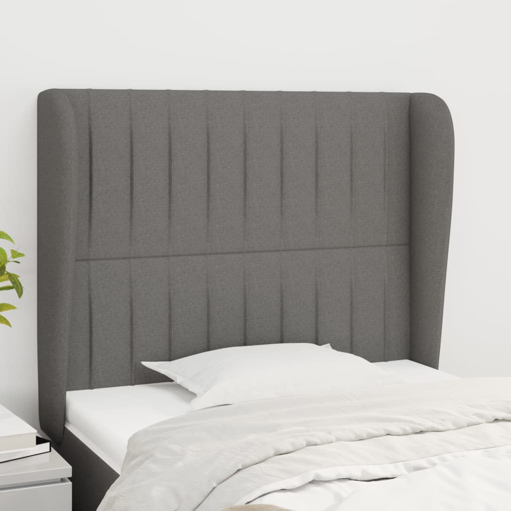 vidaXL Uzglavlje s ušima tamnosivo 83 x 23 x 118/128 cm od tkanine - cover