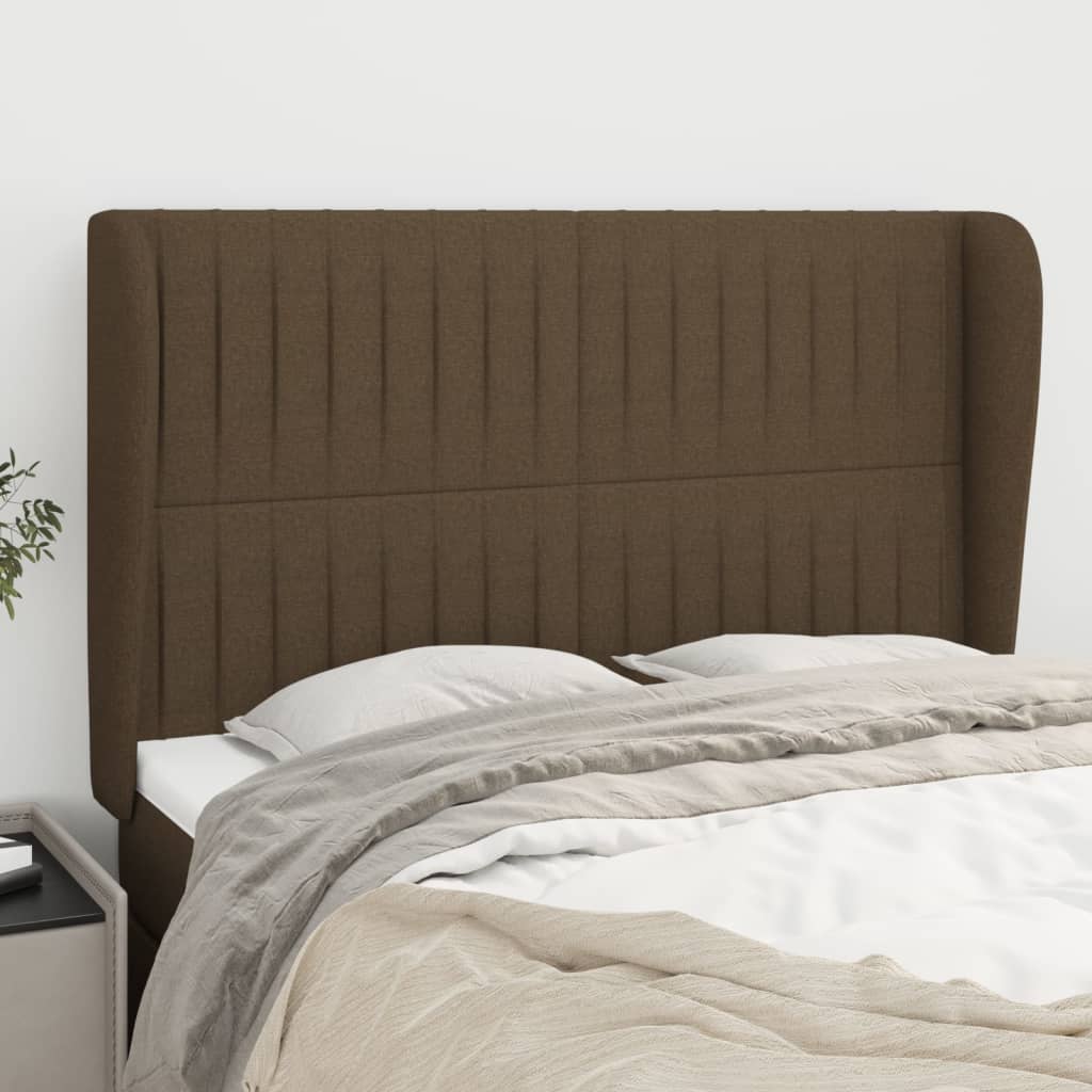vidaXL Uzglavlje s ušima tamnosmeđe 147x23x118/128 cm od tkanine - cover