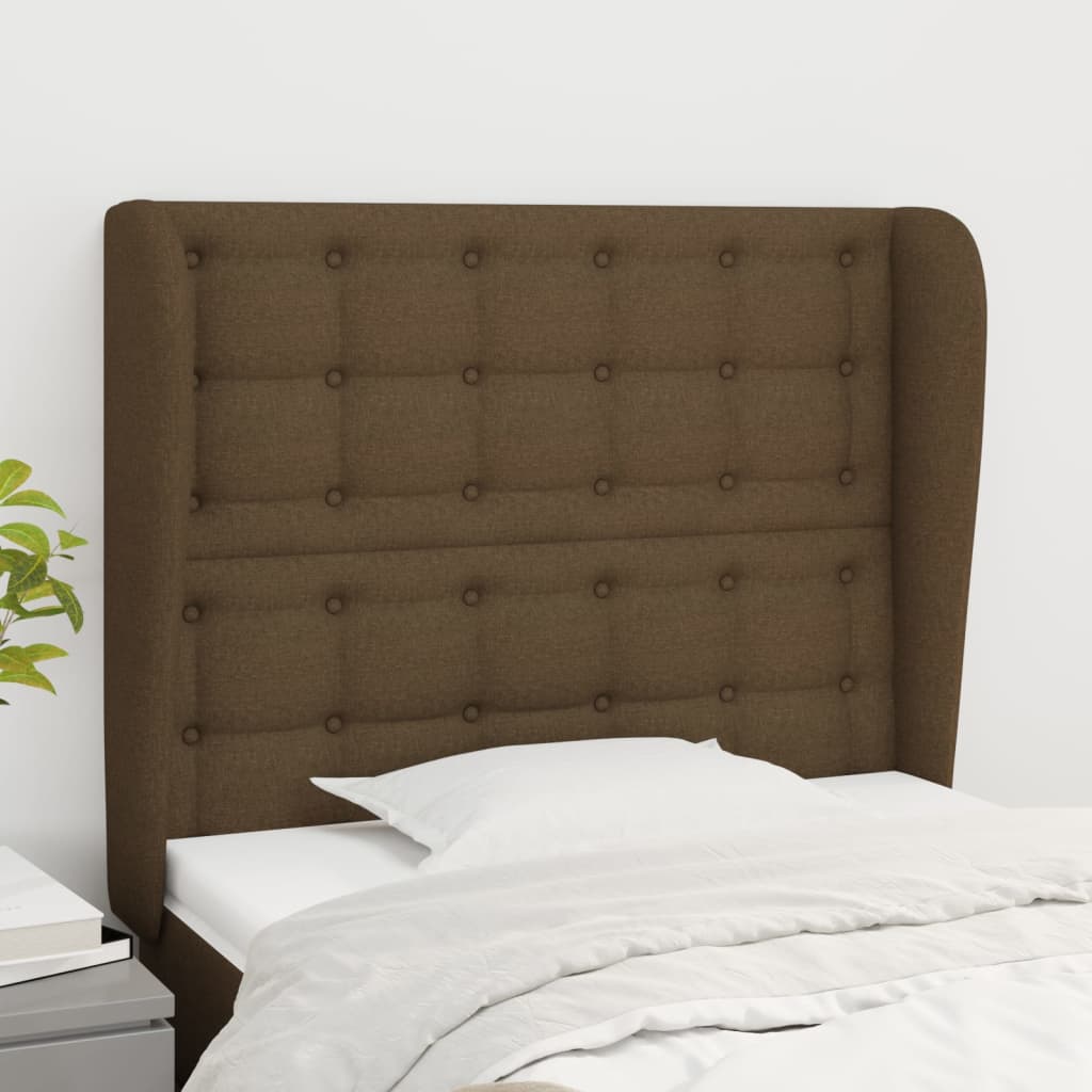 vidaXL Uzglavlje s ušima tamnosmeđe 93x23x118/128 cm od tkanine - cover