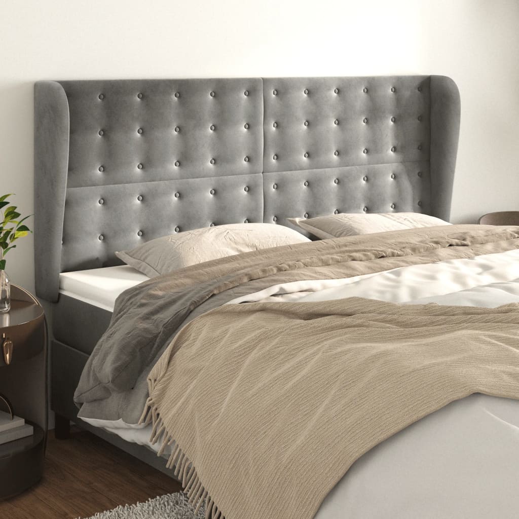 vidaXL Uzglavlje s ušima svjetlosivo 163x23x118/128 cm obaršunasti - cover