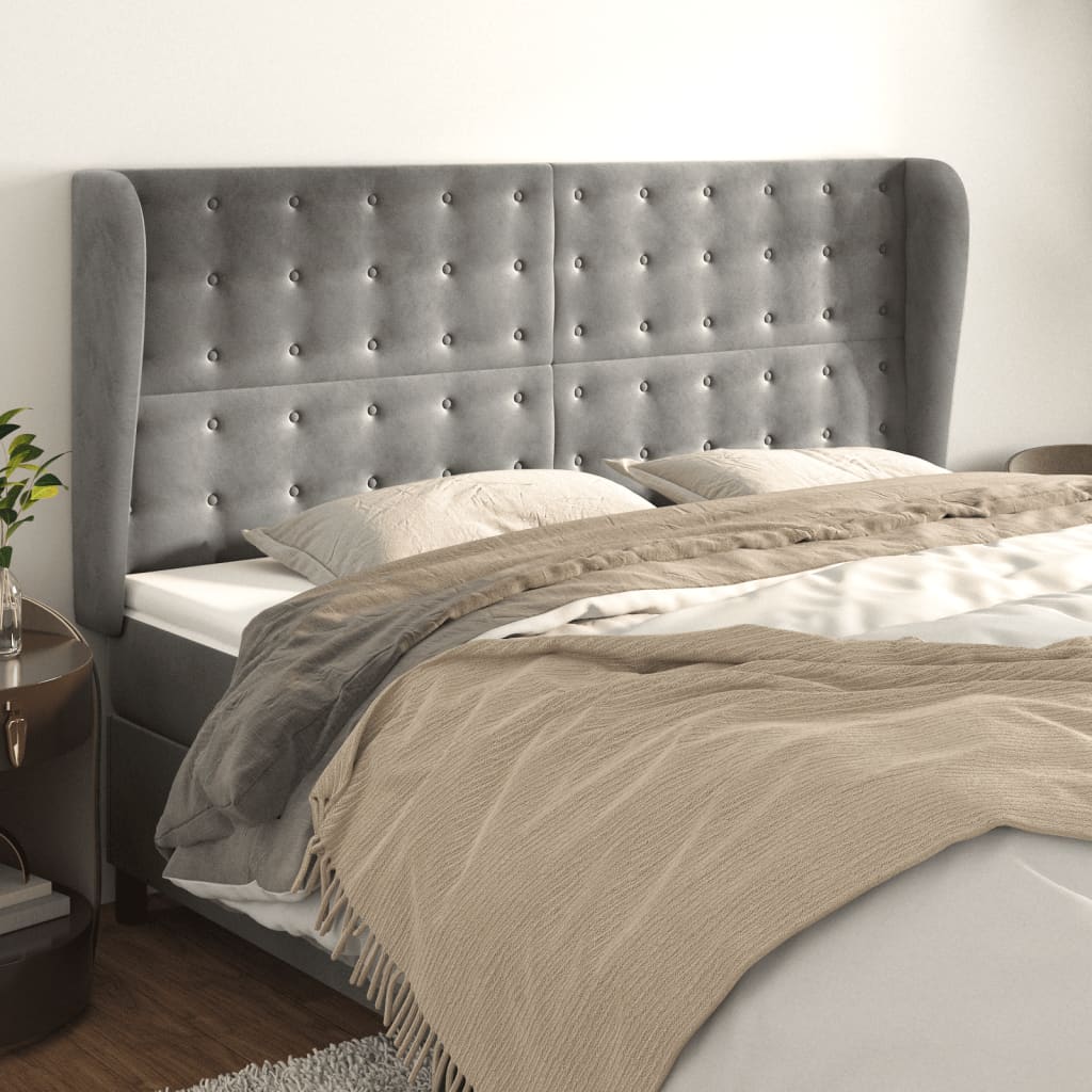 vidaXL Uzglavlje s ušima svjetlosivo 183x23x118/128 cm baršunasto - cover