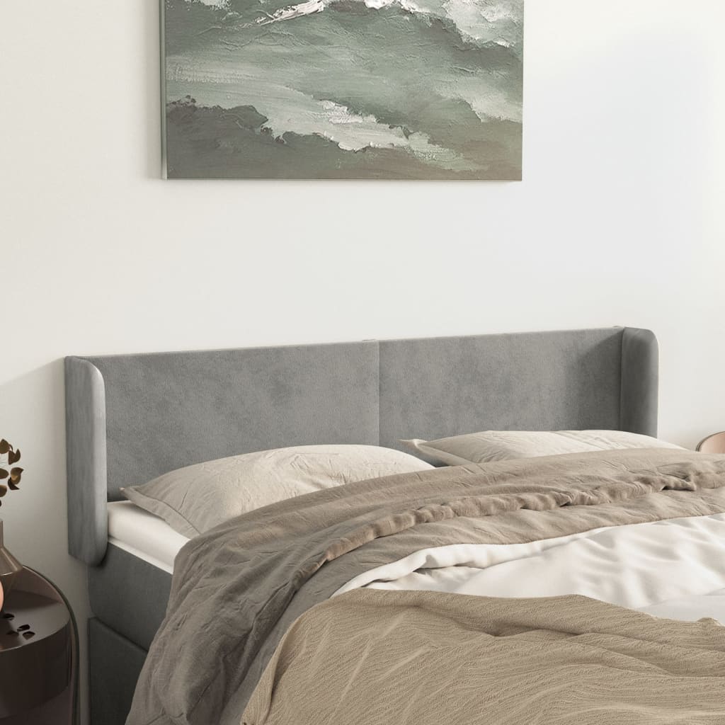 vidaXL Uzglavlje s ušima svjetlosivo 147x16x78/88 cm baršunasto - cover