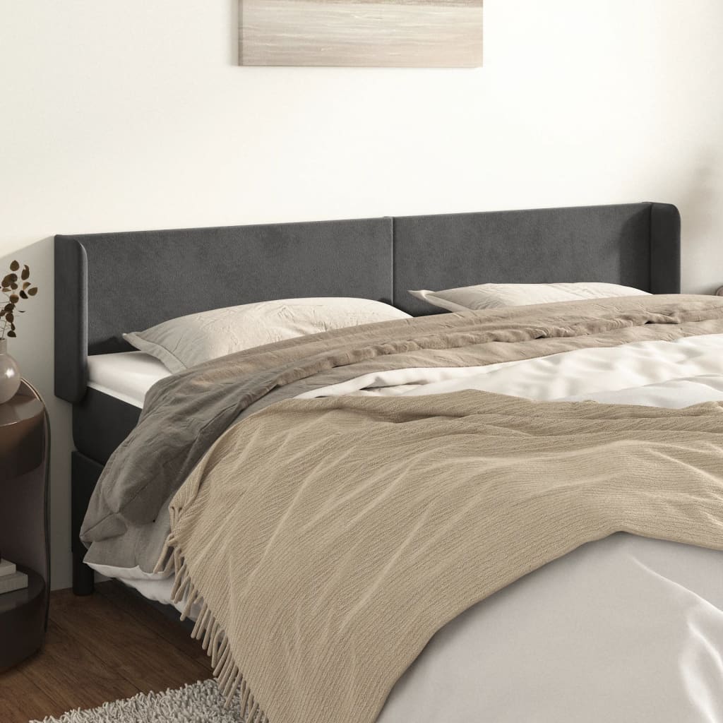 vidaXL Uzglavlje s ušima tamnosivo 163x16x78/88 cm baršunasto - cover
