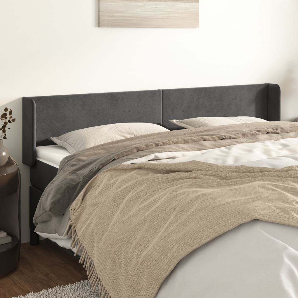 vidaXL Uzglavlje s ušima tamnosivo 203x16x78/88 cm baršunasto - cover