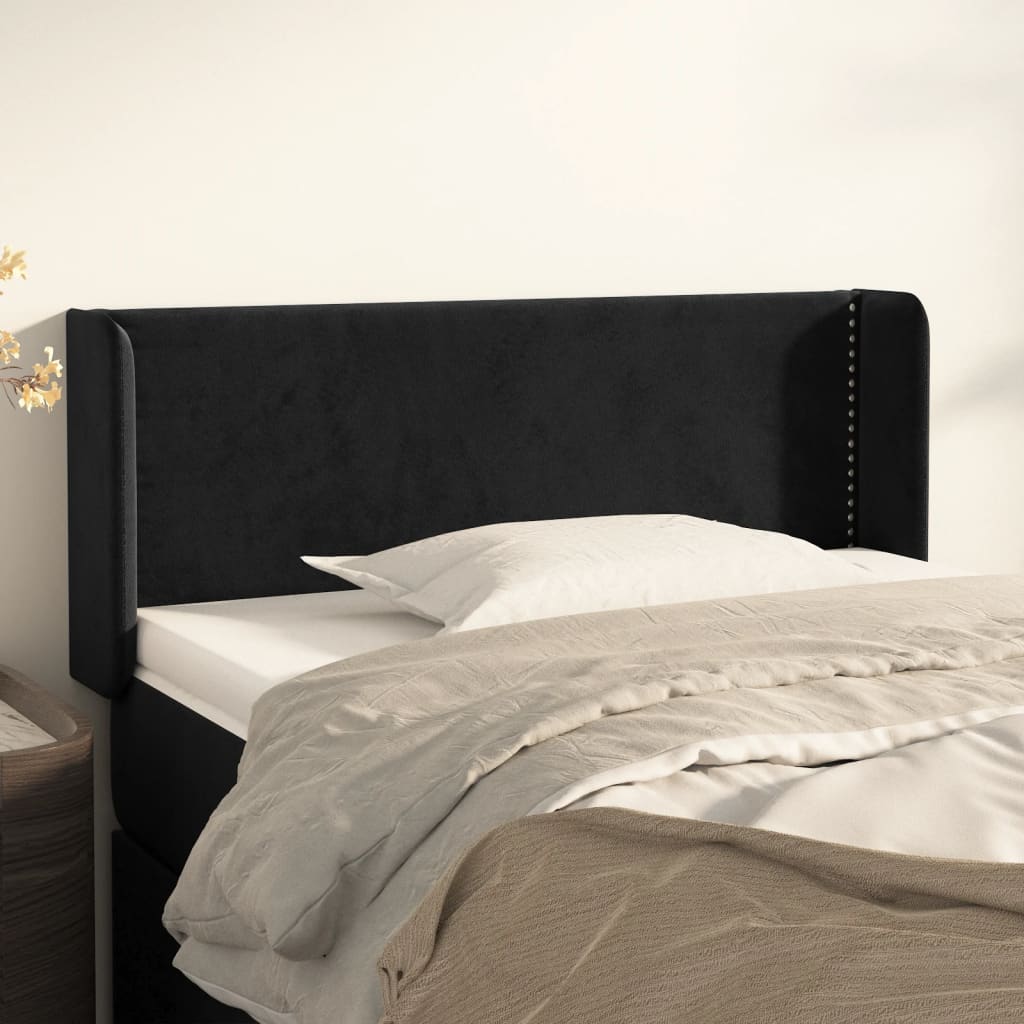 vidaXL Uzglavlje s ušima crno 93x16x78/88 cm baršunasto - cover