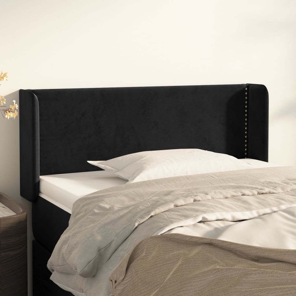 vidaXL Uzglavlje s ušima crno 103x16x78/88 cm baršunasto - cover