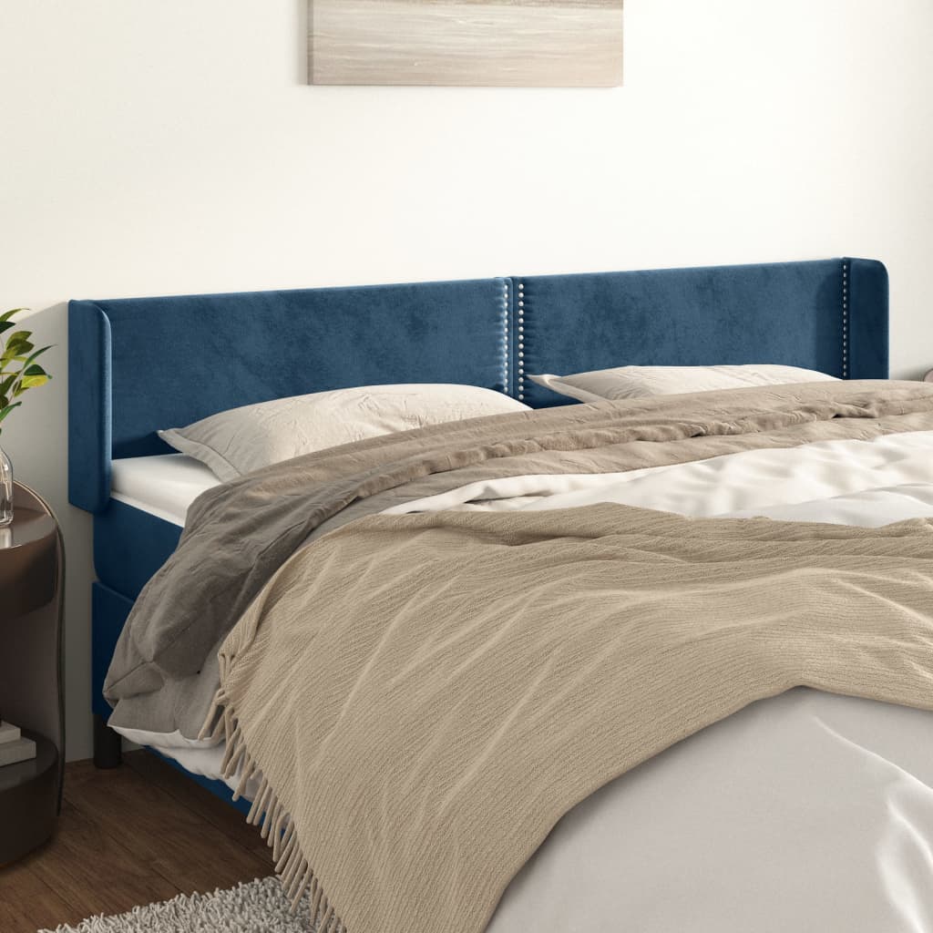 vidaXL Uzglavlje s ušima tamnoplavo 203x16x78/88 cm baršunasto - cover