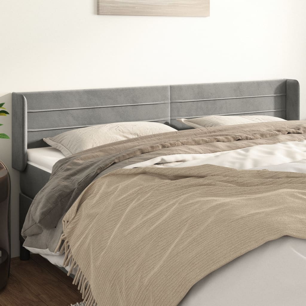 vidaXL Uzglavlje s ušima svjetlosivo 163x16x78/88 cm baršunasto - cover
