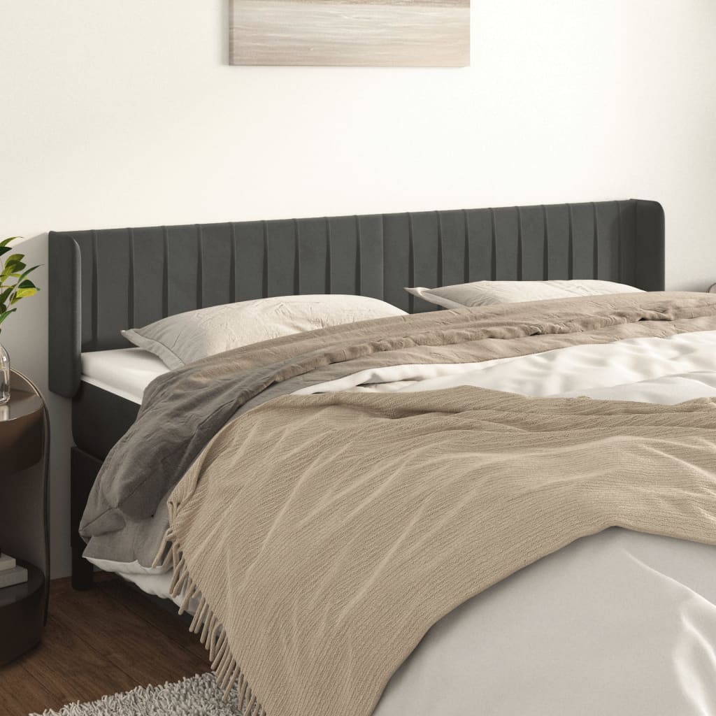 vidaXL Uzglavlje s ušima tamnosivo 163x16x78/88 cm baršunasto - cover