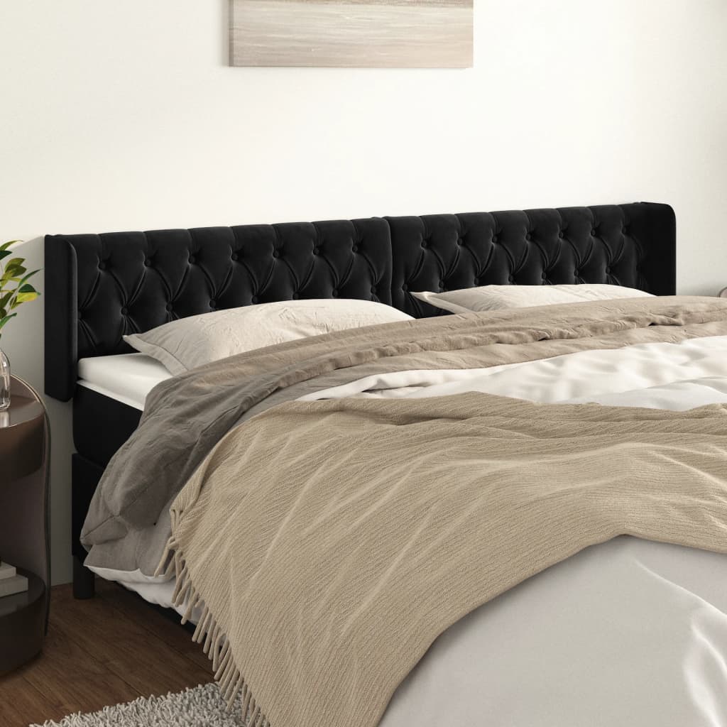 vidaXL Uzglavlje s ušima crno 183x16x78/88 cm baršunasto - cover