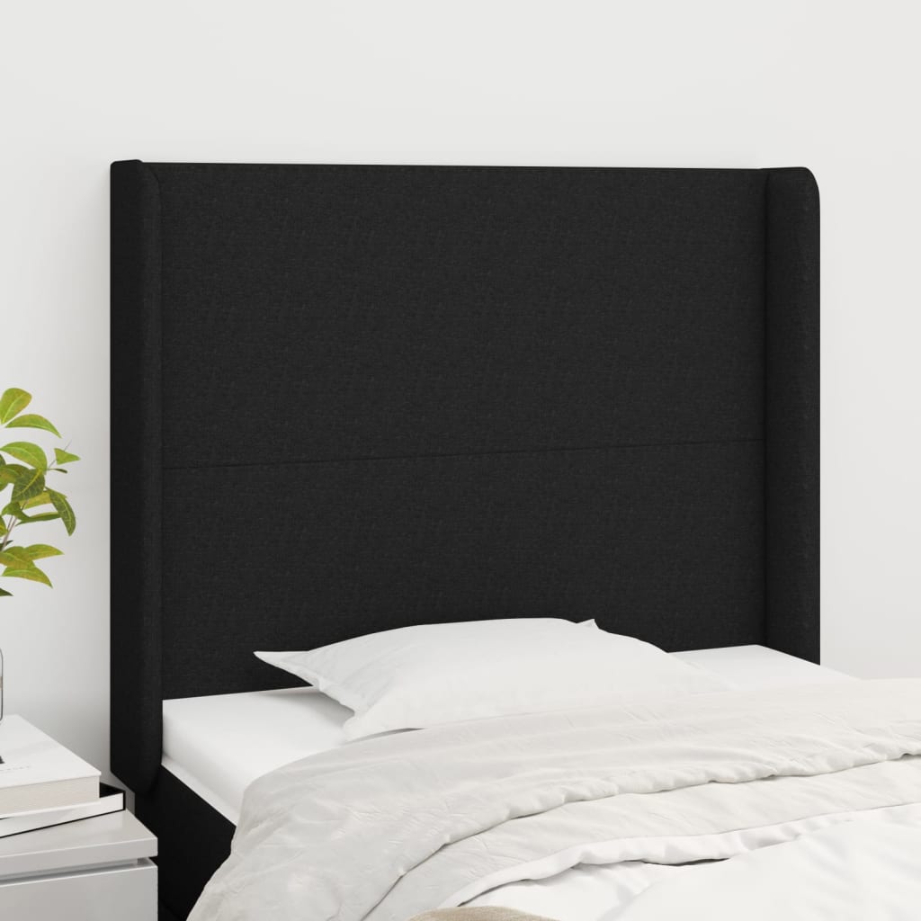 vidaXL Uzglavlje s ušima crno 83x16x118/128 cm od tkanine - cover