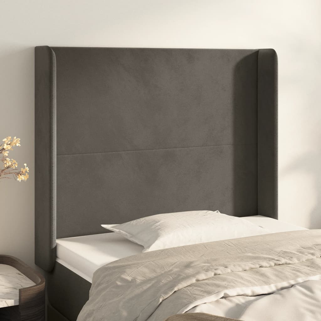 vidaXL Uzglavlje s ušima tamnosivo 83x16x118/128 cm baršunasto - cover