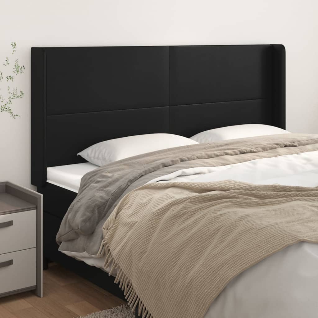 vidaXL Uzglavlje s ušima crno 183x16x118/128 cm od umjetne kože - cover