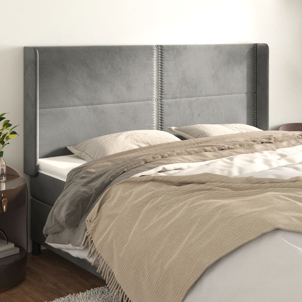 vidaXL Uzglavlje s ušima svjetlosivo 163x16x118/128 cm baršunasto - cover
