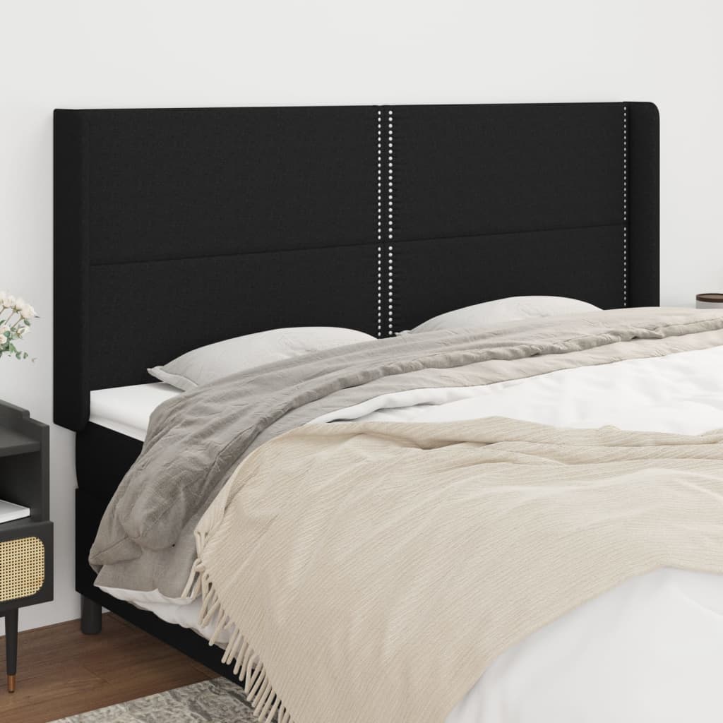 vidaXL Uzglavlje s ušima crno 183x16x118/128 cm od tkanine - cover