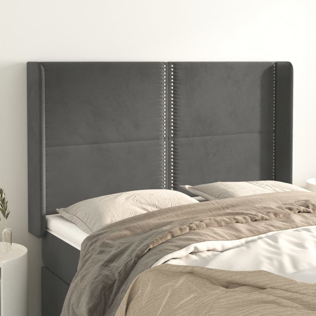 vidaXL Uzglavlje s ušima tamnosivo 147x16x118/128 cm baršunasto - cover