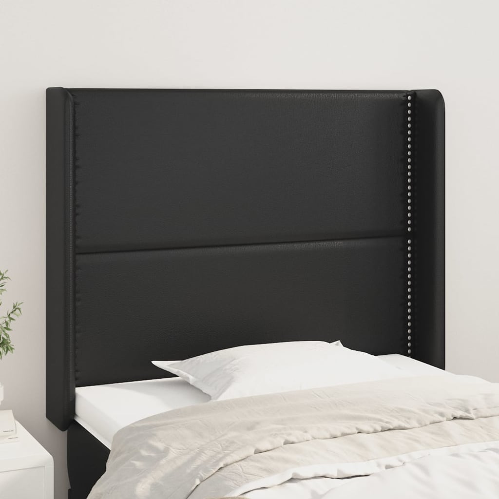 vidaXL Uzglavlje s ušima crno 103x16x118/128 cm od umjetne kože - cover