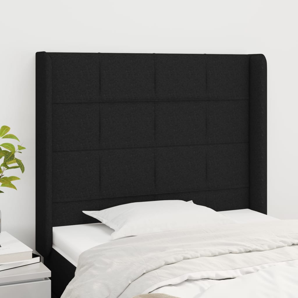 vidaXL Uzglavlje s ušima crno 103x16x118/128 cm od tkanine - cover