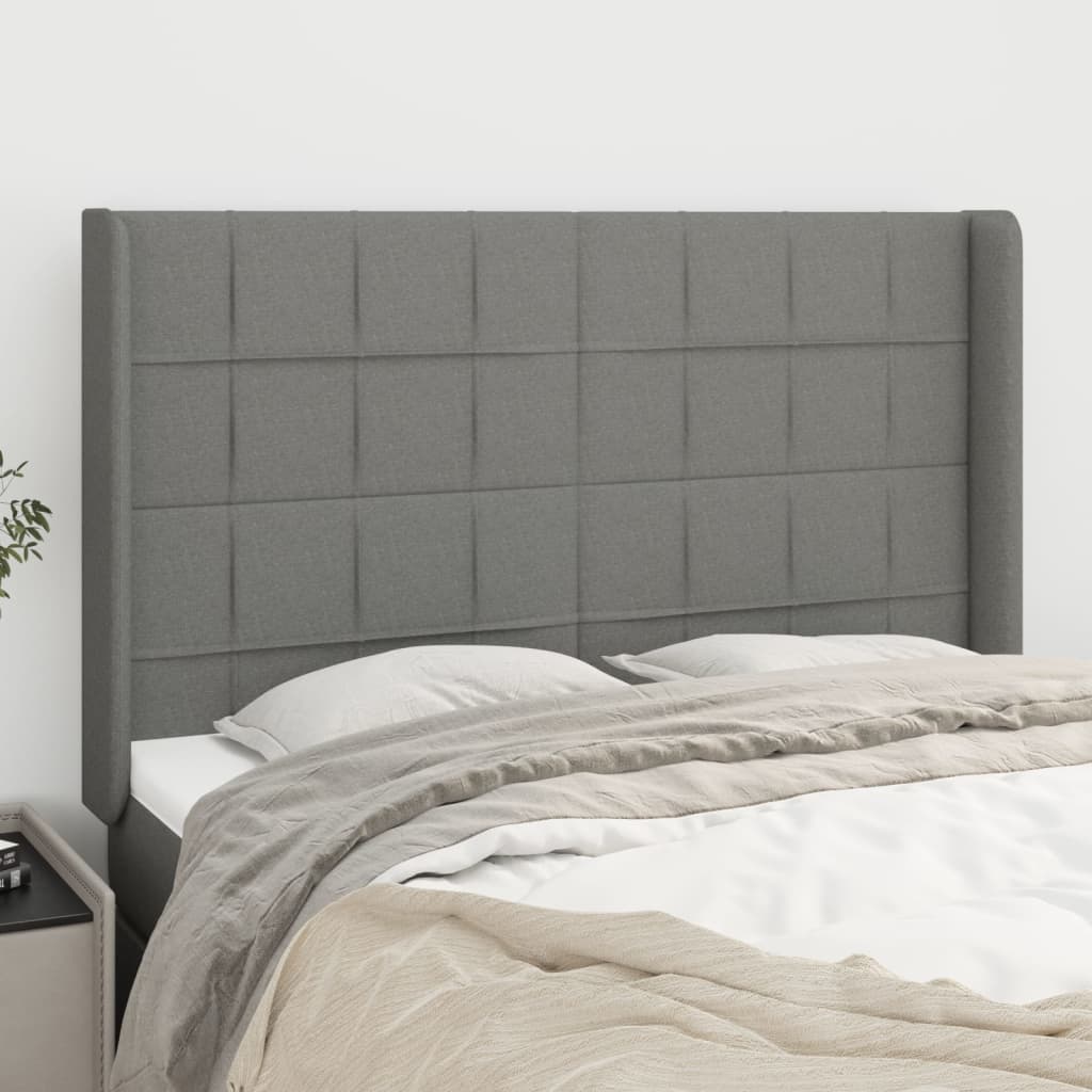 vidaXL Uzglavlje s ušima tamnosivo 147x16x118/128 cm od tkanine - cover