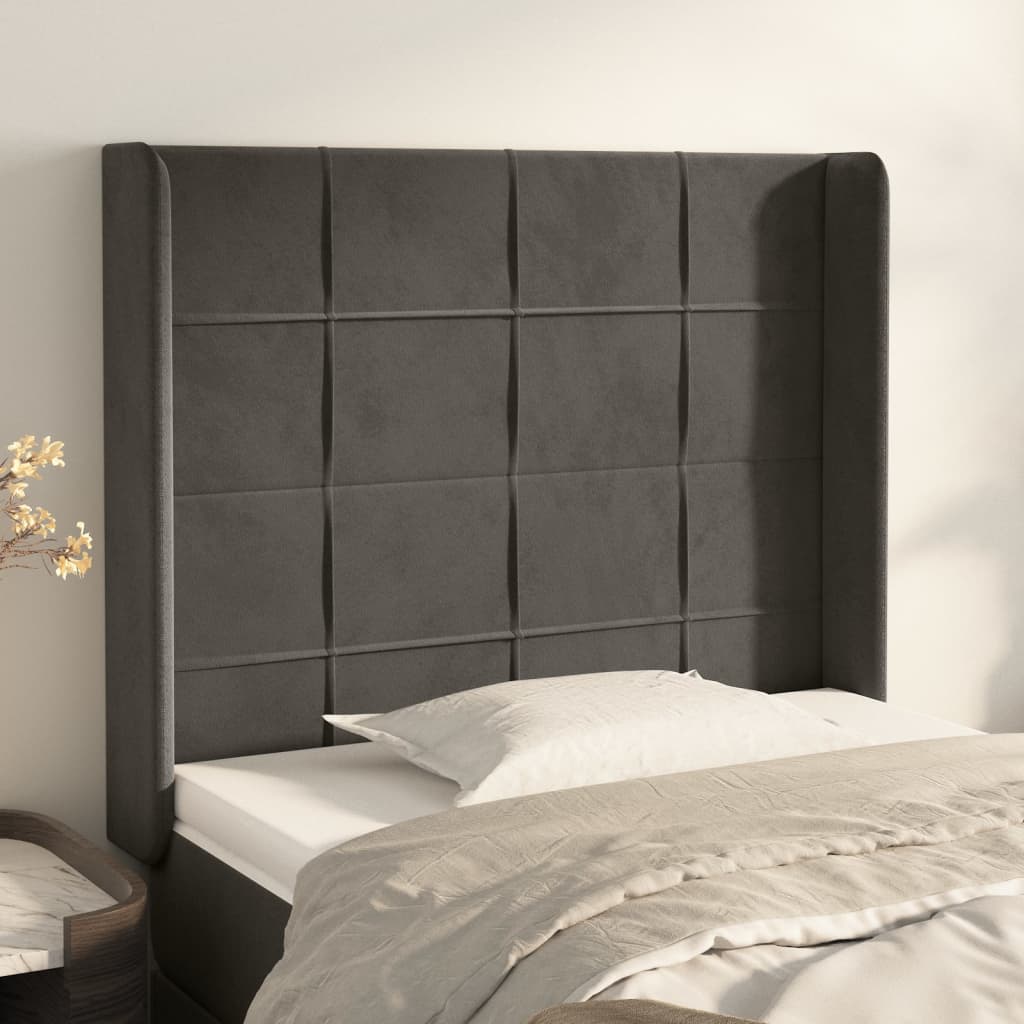 vidaXL Uzglavlje s ušima tamnosivo 93x16x118/128 cm baršunasto - cover