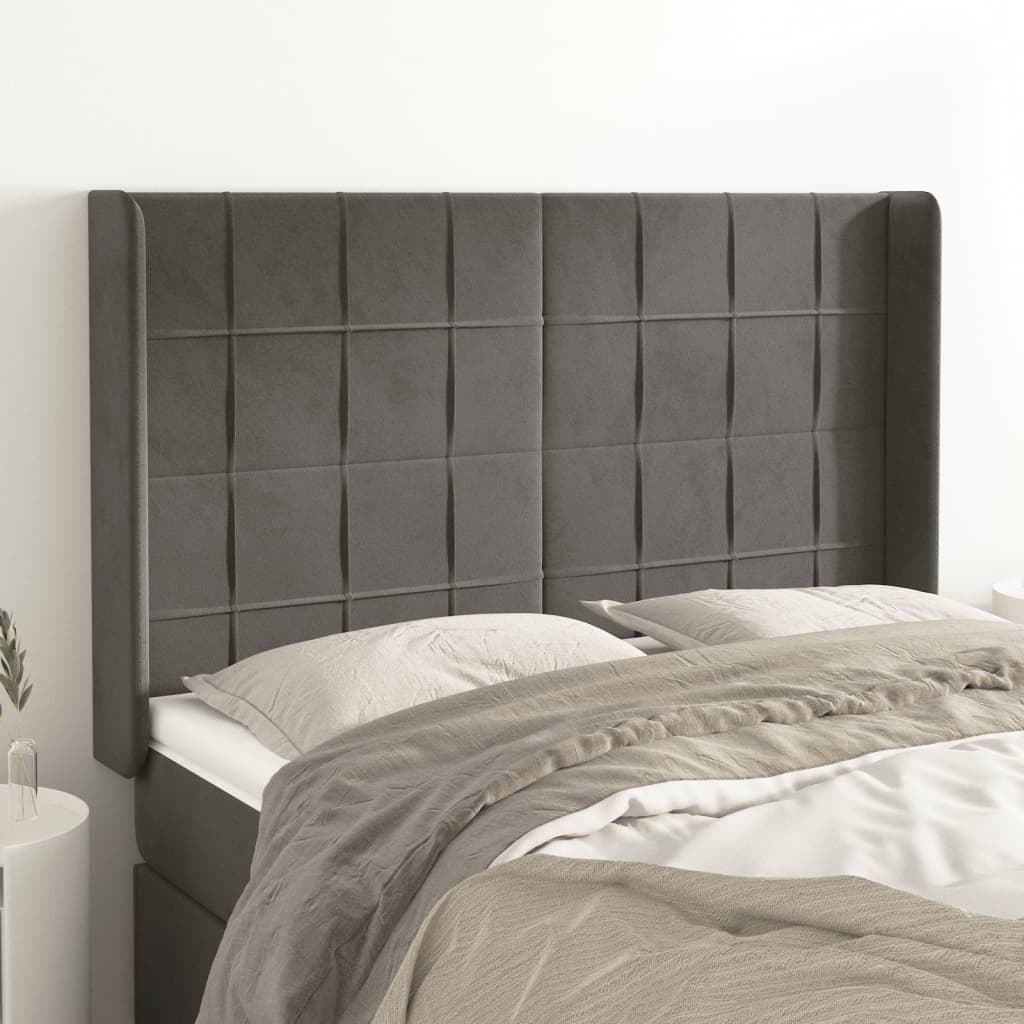 vidaXL Uzglavlje s ušima tamnosivo 147x16x118/128 cm baršunasto - cover