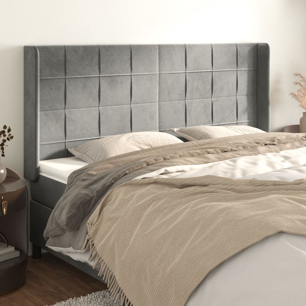 vidaXL Uzglavlje s ušima svjetlosivo 163x16x118/128 cm baršunasto - cover