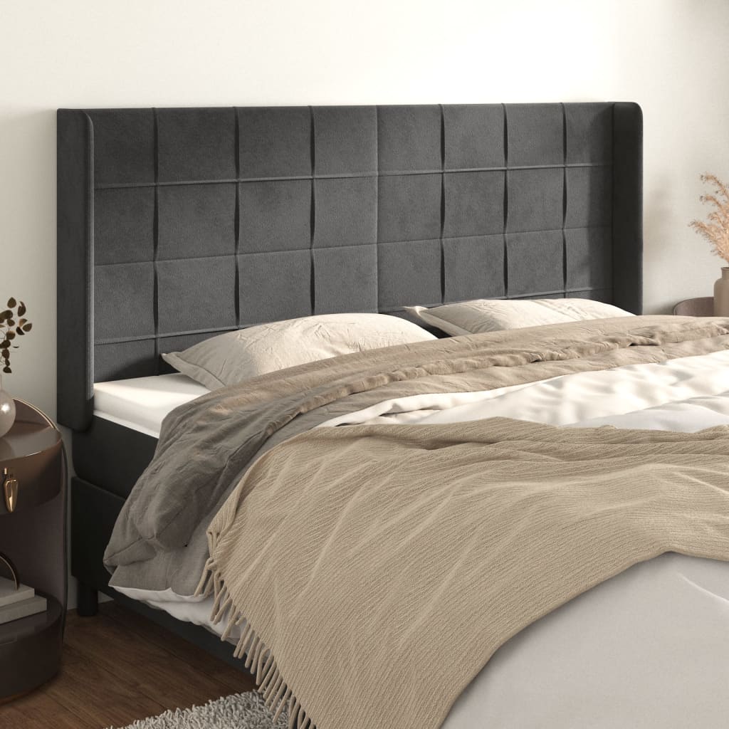 vidaXL Uzglavlje s ušima tamnosivo 183x16x118/128 cm baršunasto - cover