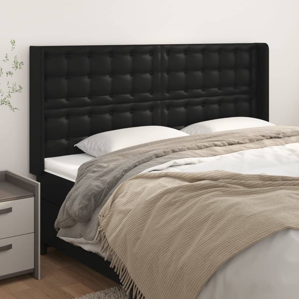 vidaXL Uzglavlje s ušima crno 203x16x118/128 cm od umjetne kože - cover