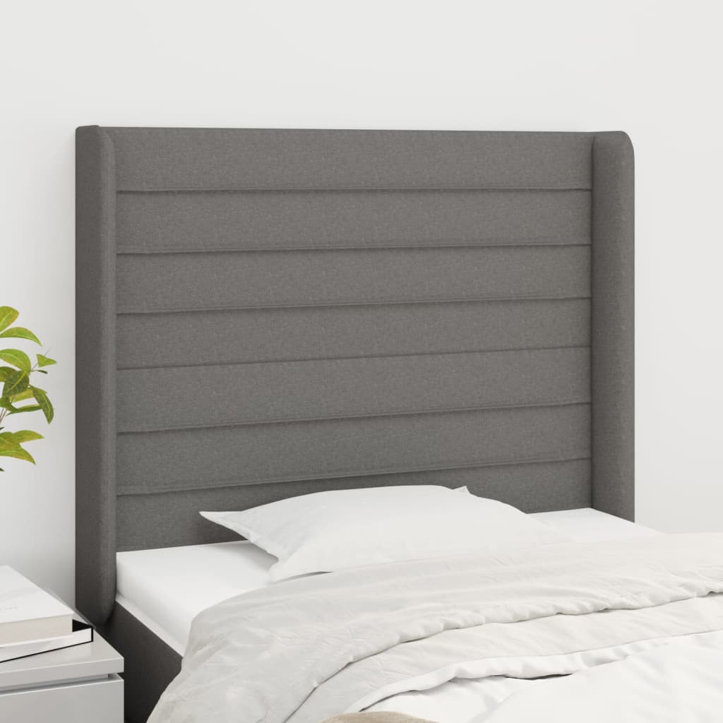 vidaXL Uzglavlje s ušima tamnosivo 83x16x118/128 cm od tkanine - cover