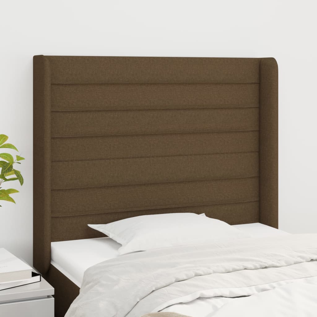vidaXL Uzglavlje s ušima tamnosmeđi 83x16x118/128 cm od tkanine - cover