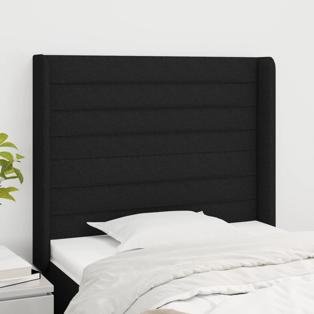 vidaXL Uzglavlje s ušima crno 103x16x118/128 cm od tkanine - cover