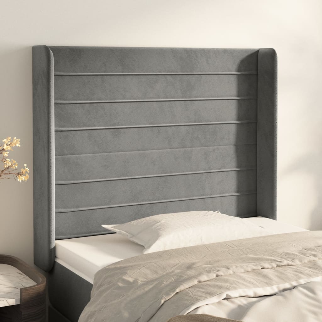 vidaXL Uzglavlje s ušima svjetlosivo 83x16x118/128 cm baršunasto - cover