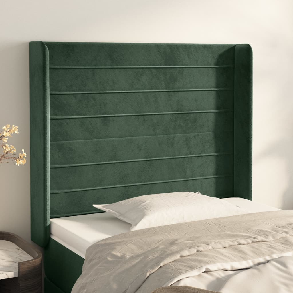 vidaXL Uzglavlje s ušima tamnozeleno 93x16x118/128 cm baršunasto - cover