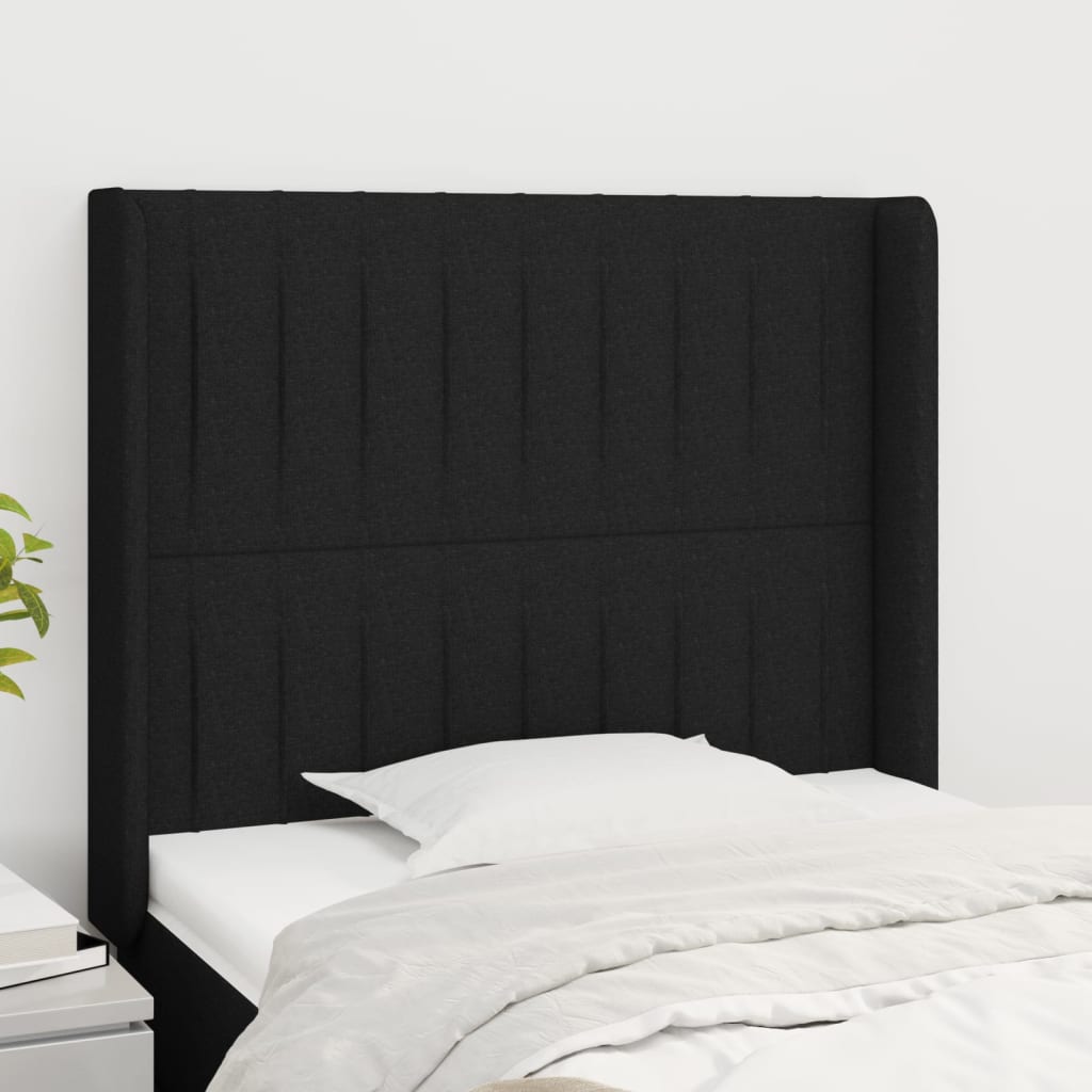 vidaXL Uzglavlje s ušima crno 93x16x118/128 cm od tkanine - cover