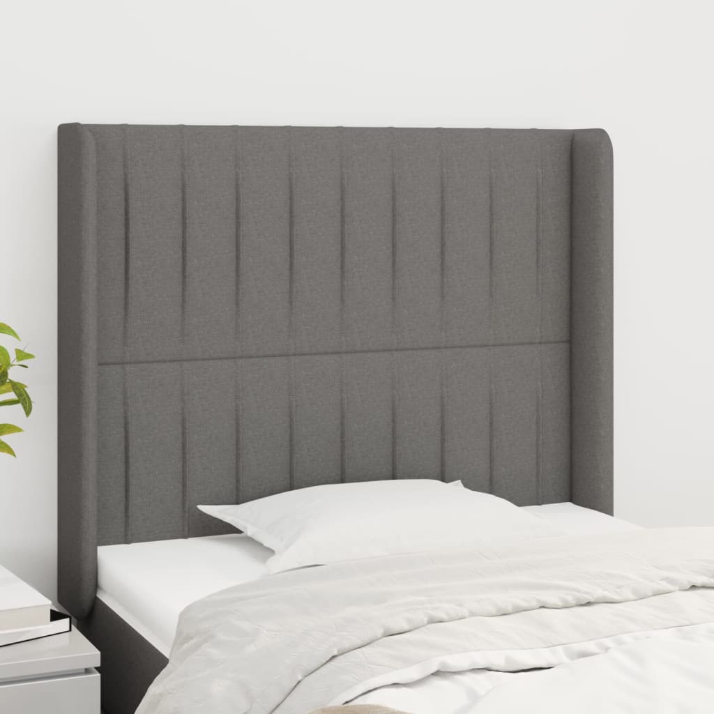 vidaXL Uzglavlje s ušima tamnosivo 103x16x118/128 cm od tkanine - cover