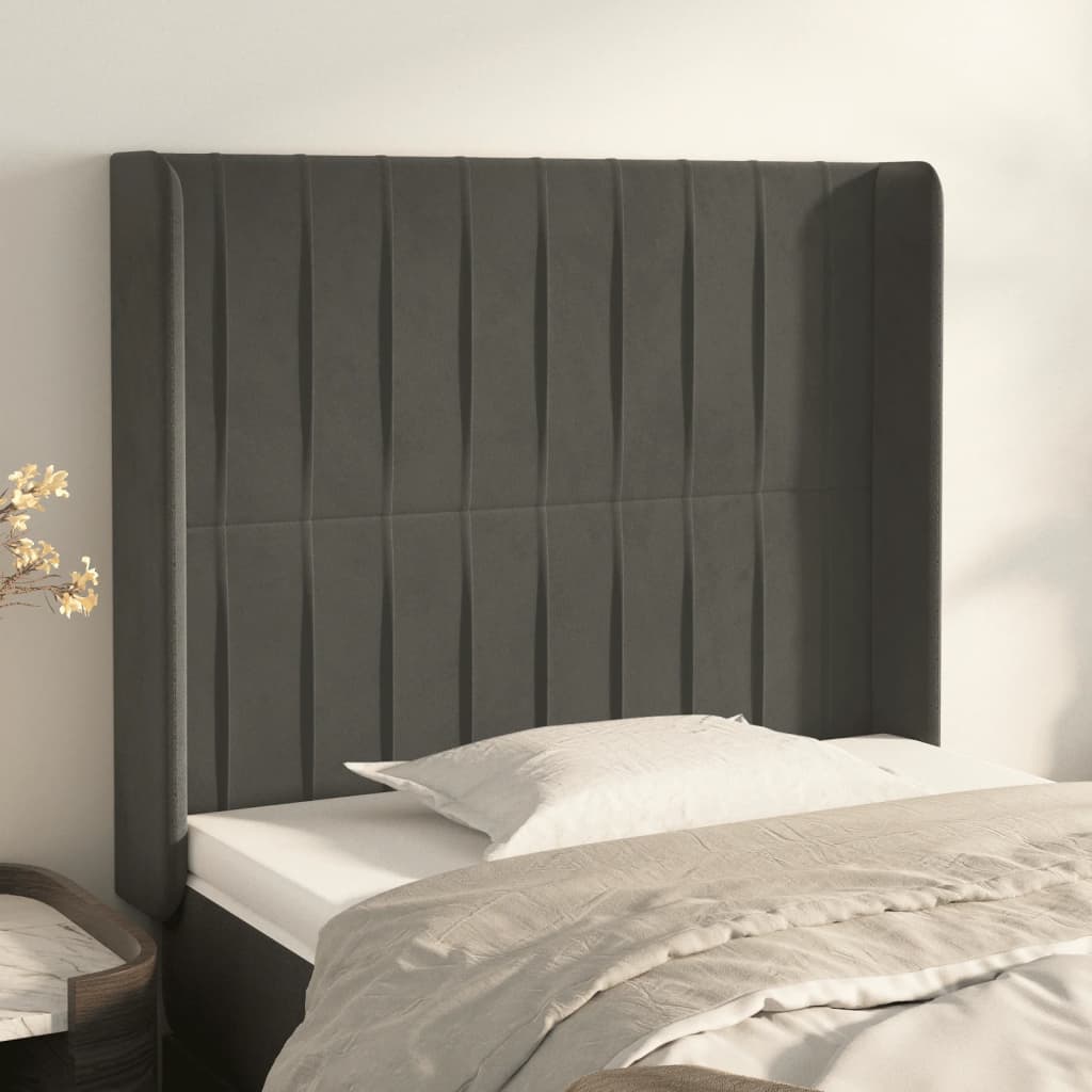 vidaXL Uzglavlje s ušima tamnosivo 83x16x118/128 cm baršunasto - cover